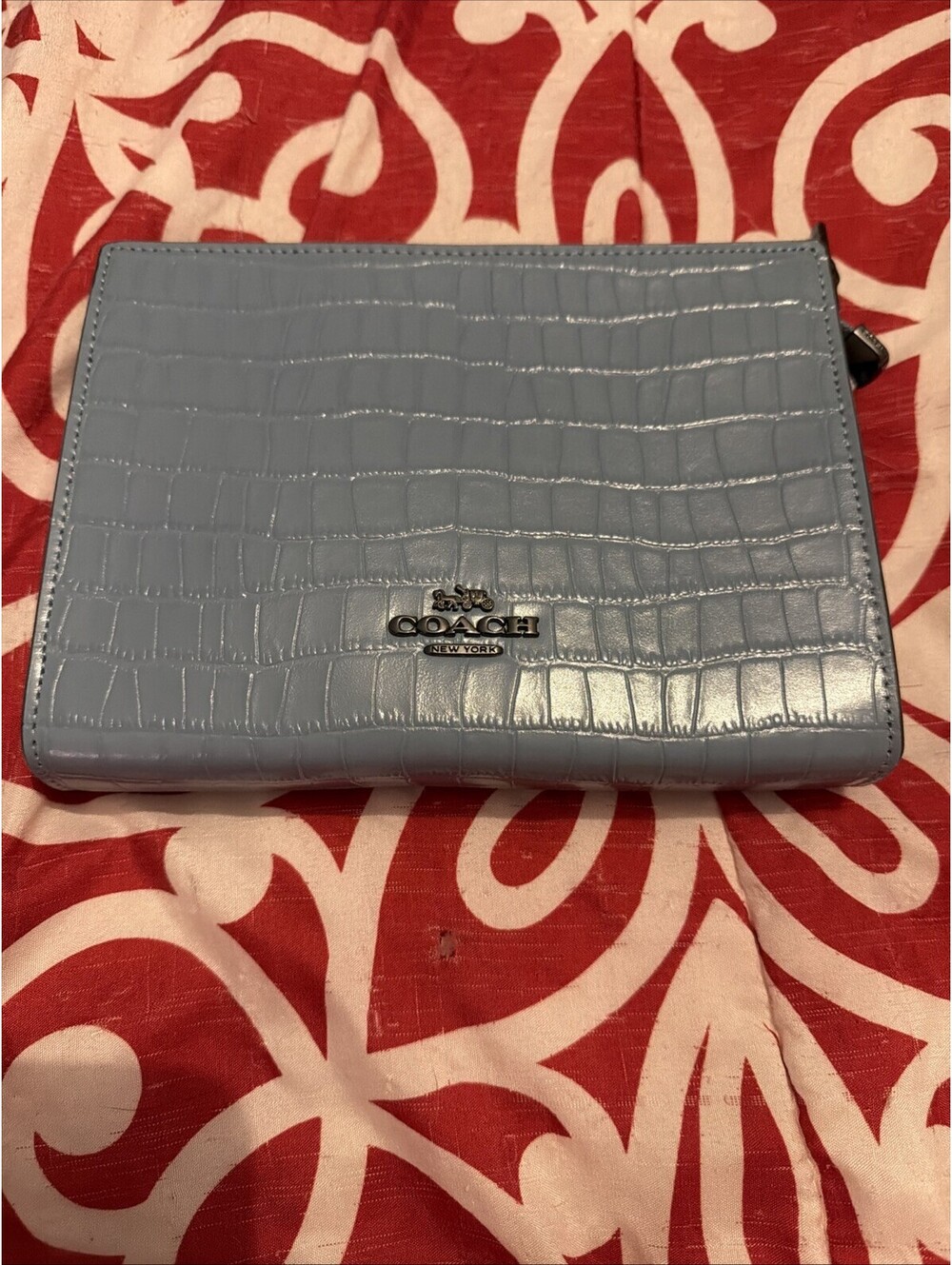 Coach Slim Body  Cornflower blue crocodile embossed leather CrossBody Bag CR237